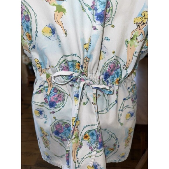Disney Tinker Bell Scrub Top Women’s L Large White V-Neck Nurse Uniform Pockets - Picture 5 of 11